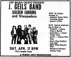J. Geilsband with Golden Earring show ad April 17, 1976 Youngstown - Beeghly Center Youngstown State University